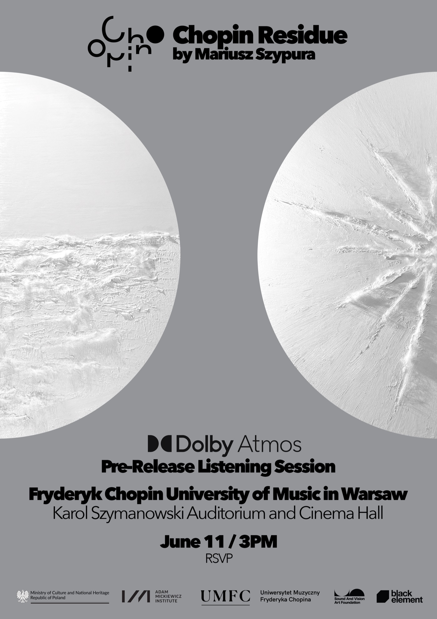 Chopin Residue Dolby Atmos pre-release listening session Fryderyk Chopin University of Music Warsaw poster